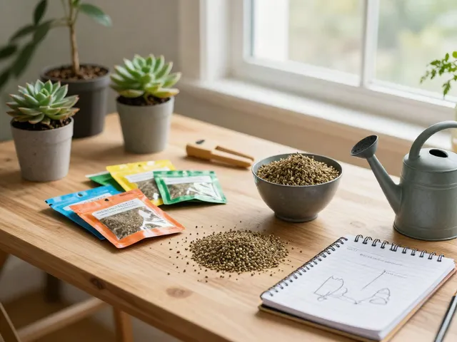 Buy cannabis seeds online with ease; discover premium seeds in a bright home gardening setup.