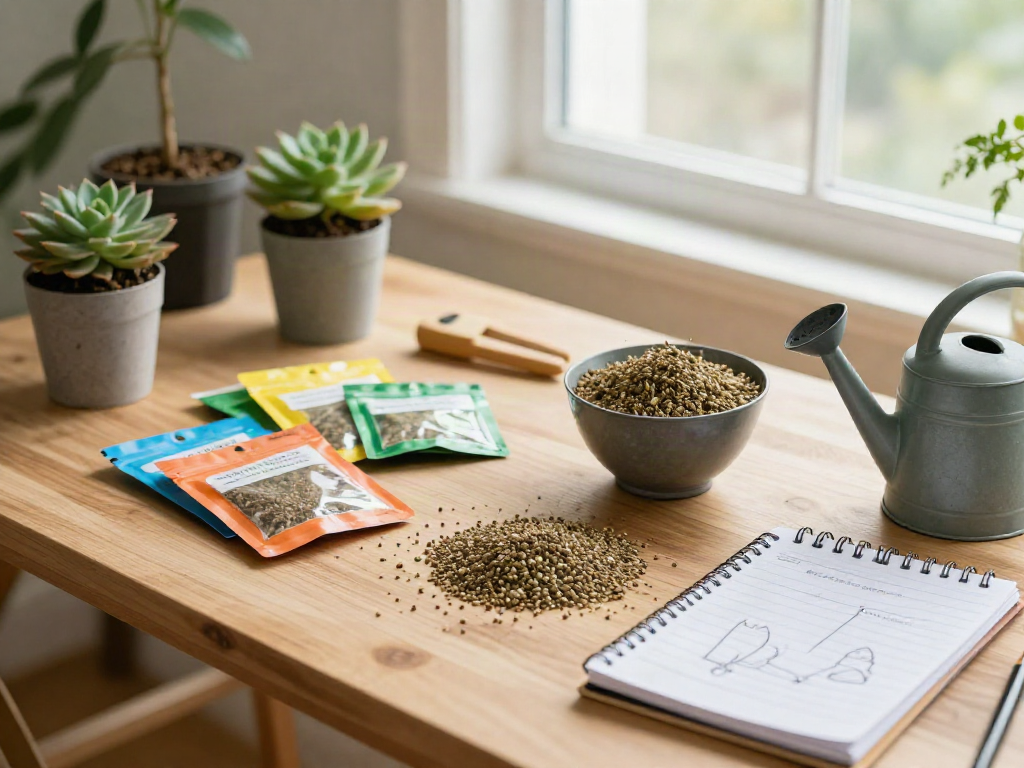 Buy cannabis seeds online with ease; discover premium seeds in a bright home gardening setup.