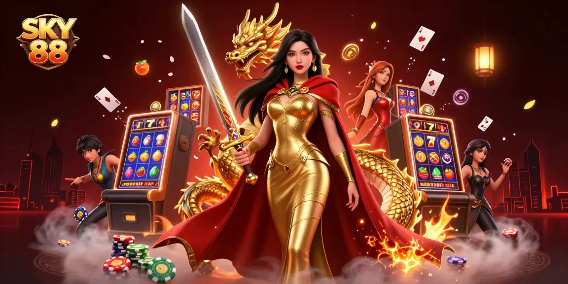 Engage with SKY 88 for thrilling slots action featuring beautiful characters, vibrant casino elements, and epic adventure.