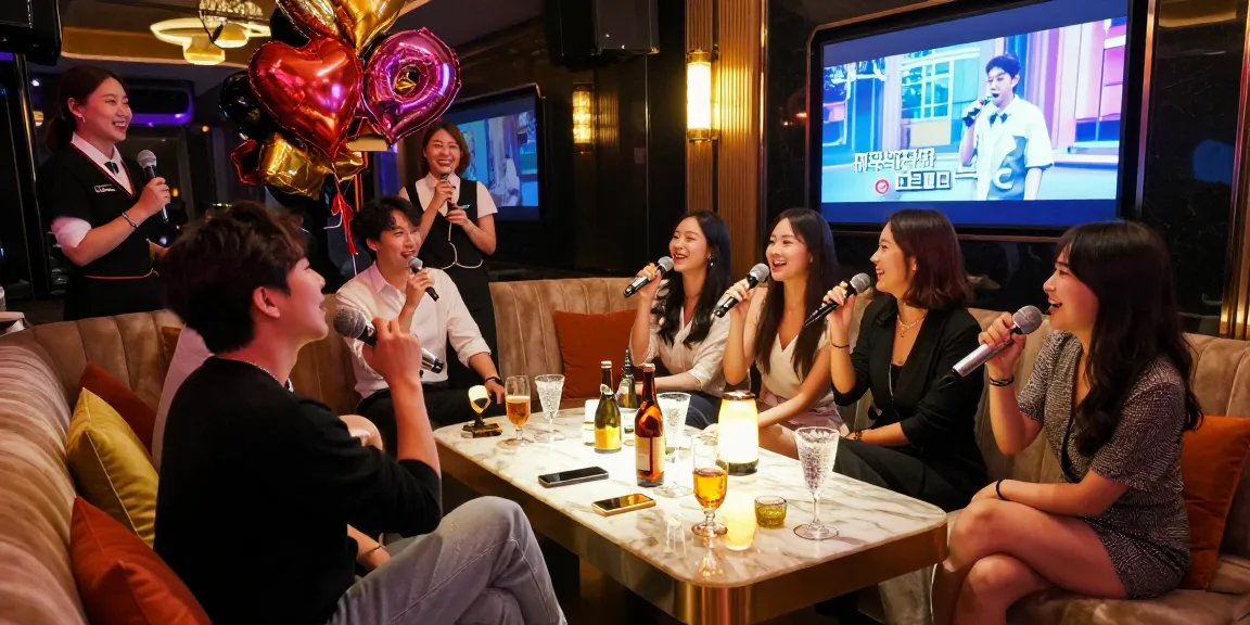 Experience premium 강남 가라오케 nightlife with luxurious karaoke rooms, drinks, and vibrant atmosphere.