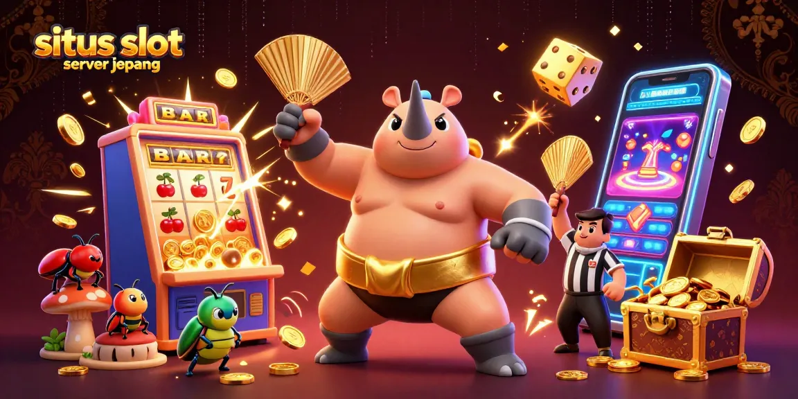 Experience the excitement of situs slot server jepang with a vibrant scene of a beetle champion amid slot machines.
