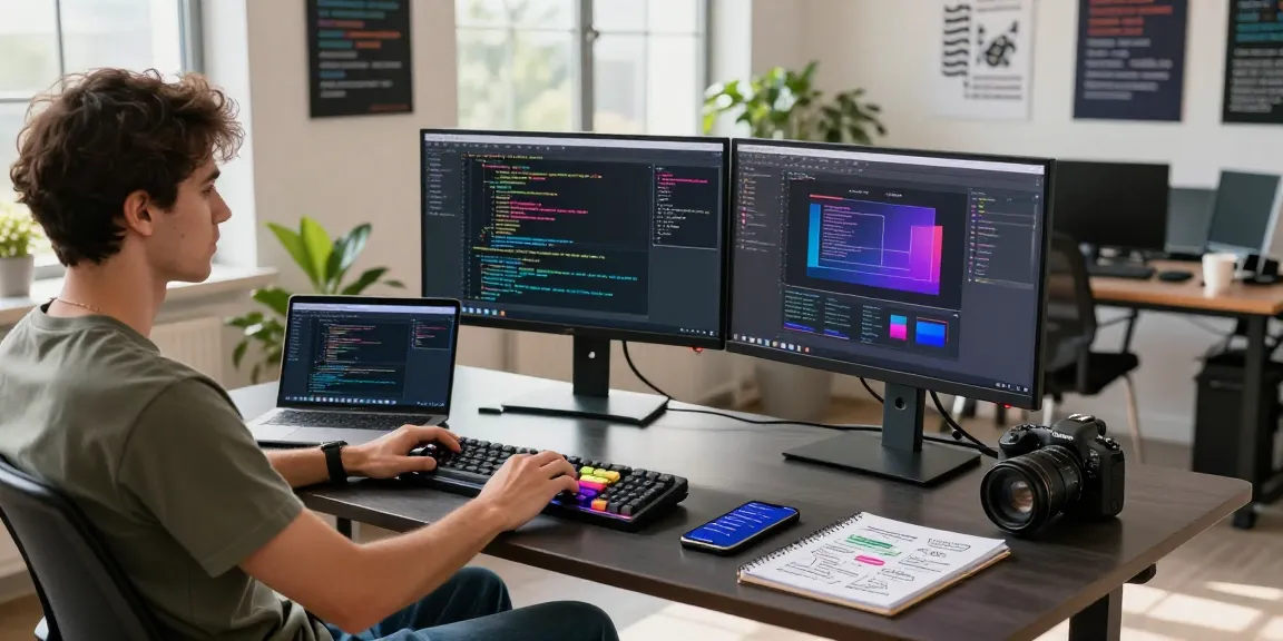 Developer coding with 纸飞机中文版 software in a modern tech workspace.