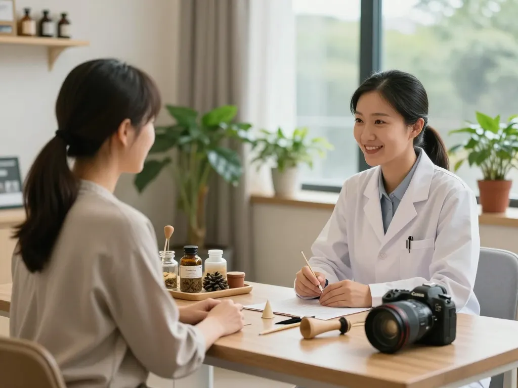 Consultation at 수원한의원 showcasing holistic healing in a calming environment.