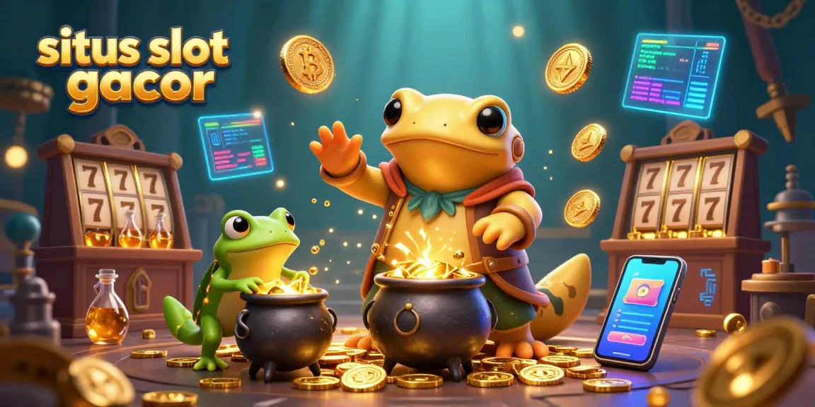 Engage with situs slot gacor in a lively scene showcasing gold coins and vibrant slot game elements.