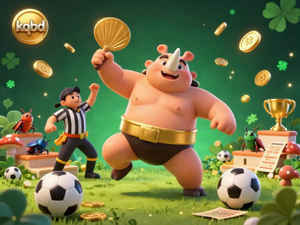 Kqbd sports betting scene featuring a sumo beetle champion amid flying coins.