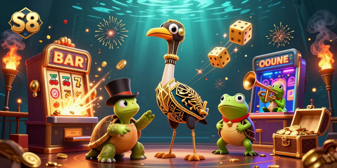 Experience the thrill of S 8 with a vibrant 3D casino scene featuring dynamic characters and gaming elements.