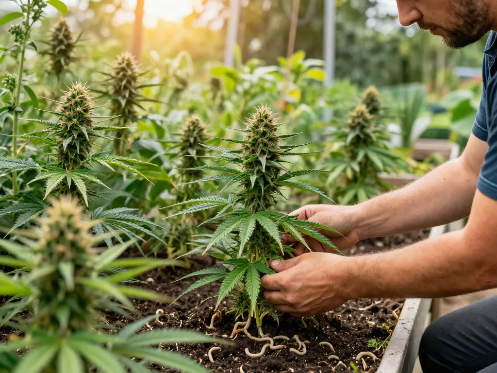 LSO weed cultivation in vibrant garden, showcasing organic practices and healthy plants.