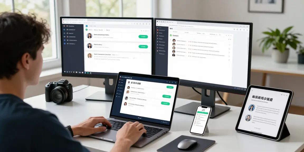 Engaged user exploring 纸飞机中文版 messaging app in modern workspace