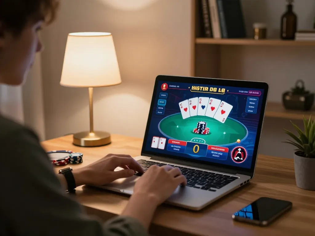 Engaging online poker gameplay on laptop, showcasing vmax gaming experience.