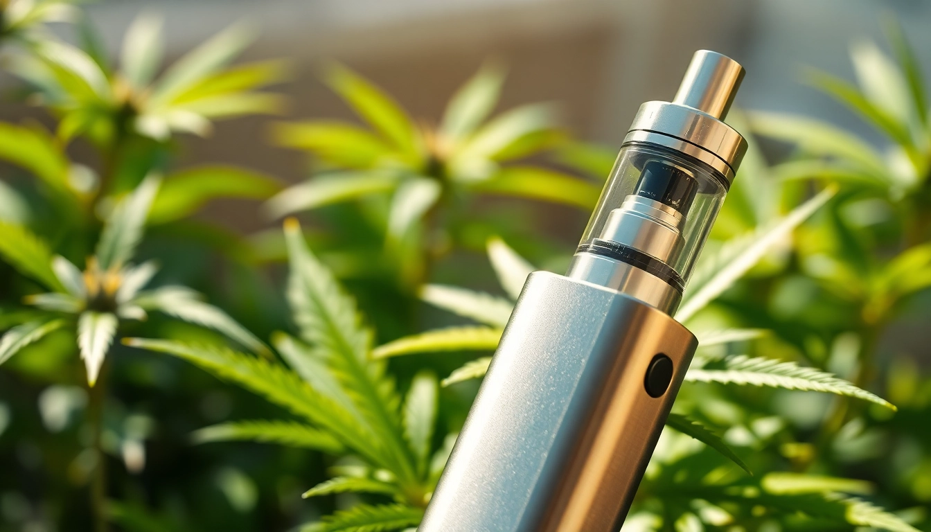Enjoy using a premium Cannabis Vape pen showcasing quality and detail among vibrant greenery.