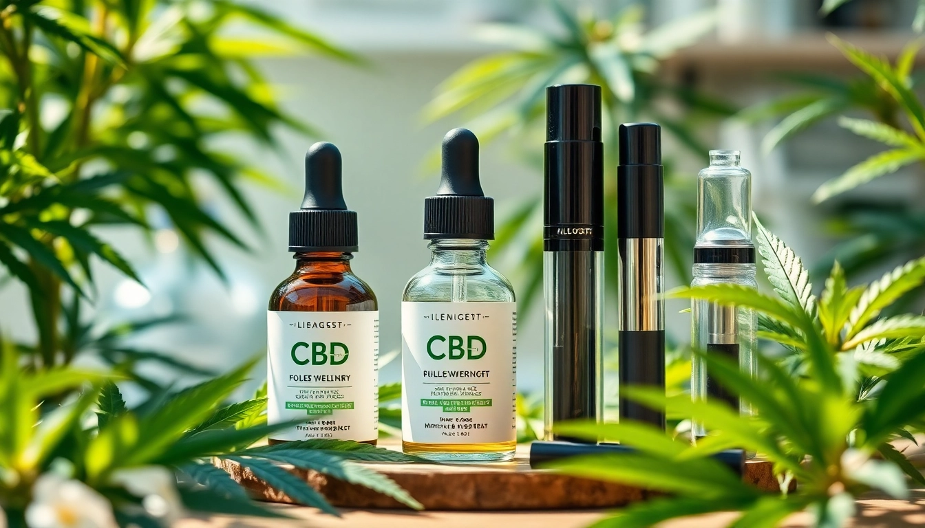 CBD oil bottles and vape devices in a wellness setting, showcasing natural ingredients and lab-tested quality.