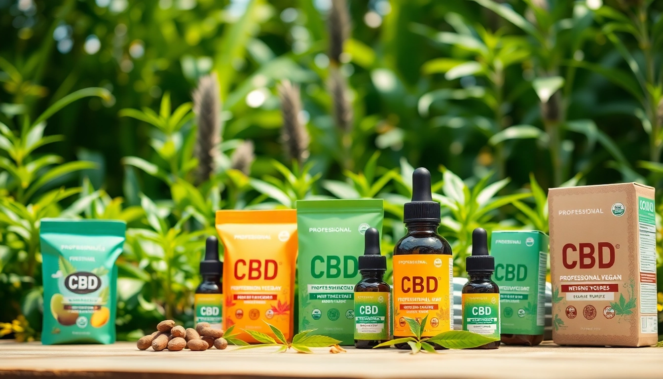 Showcase Vegan CBD products with vibrant packaging in a natural setting for relaxation.