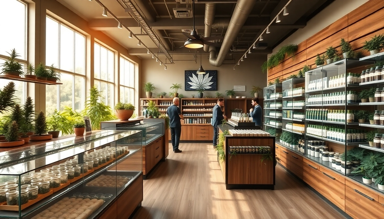 Engaging Weed Store interior showcasing products and knowledgeable staff helping customers.