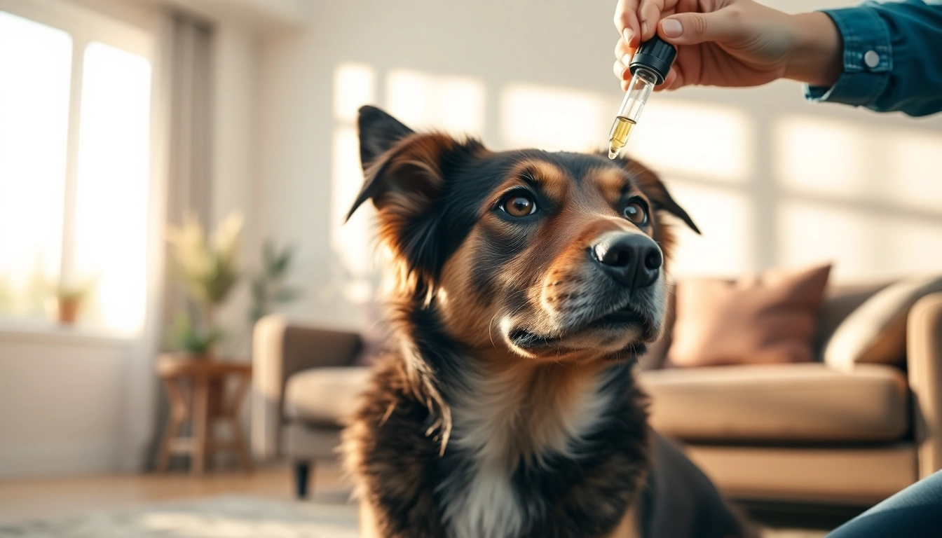 Administering CBD Oil For Dog to a relaxed pet in a calming setting.