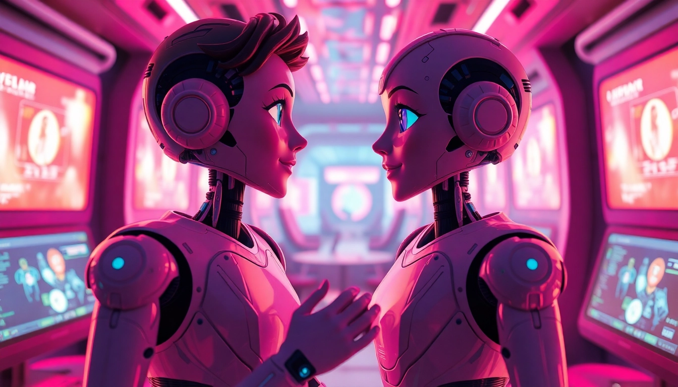 Interactive scene of sex AI chat with engaging chatbot characters in a virtual environment.