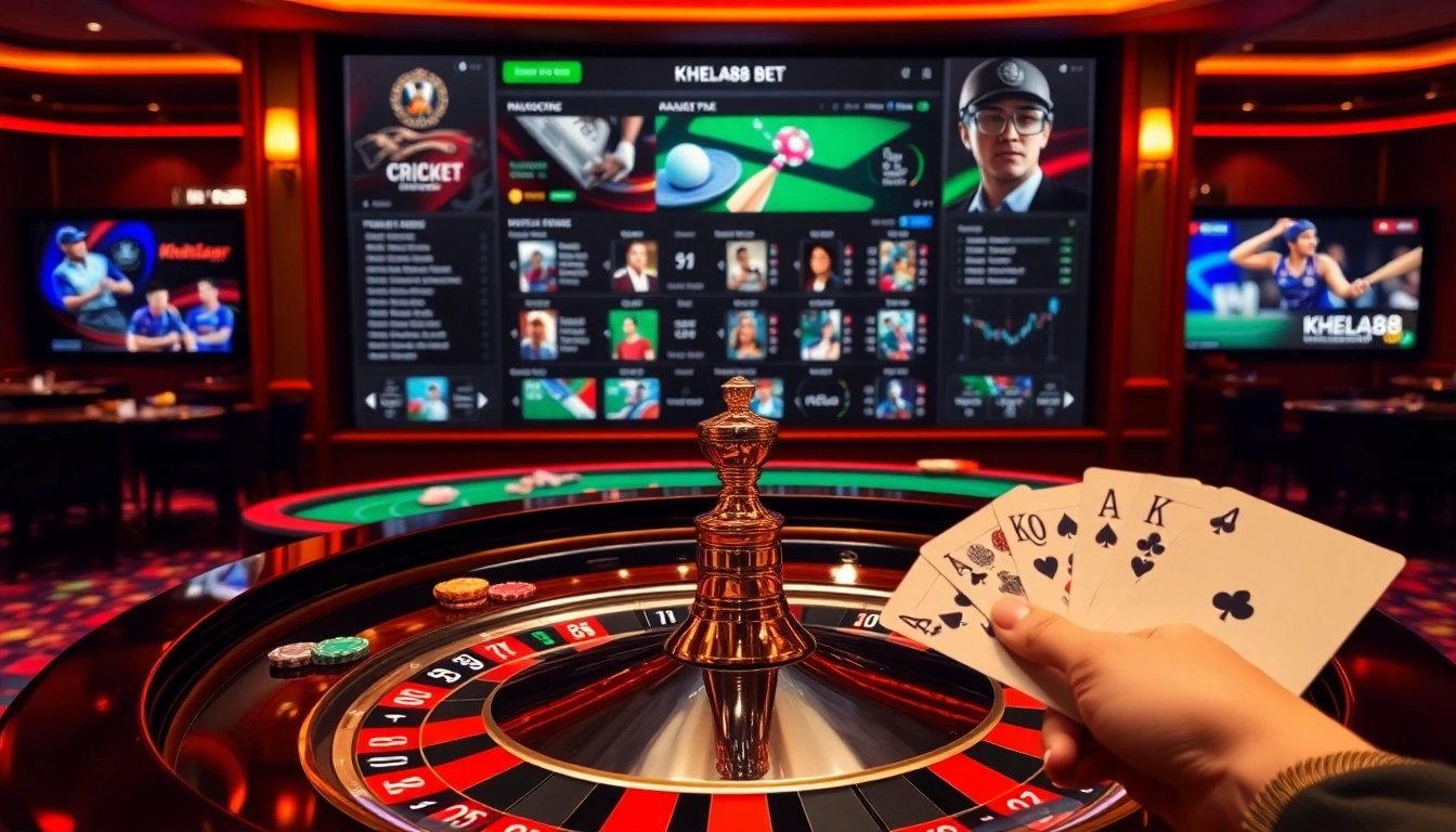 Khela88 bet players strategically placing bets at an upscale casino table with vibrant roulette and betting chips.