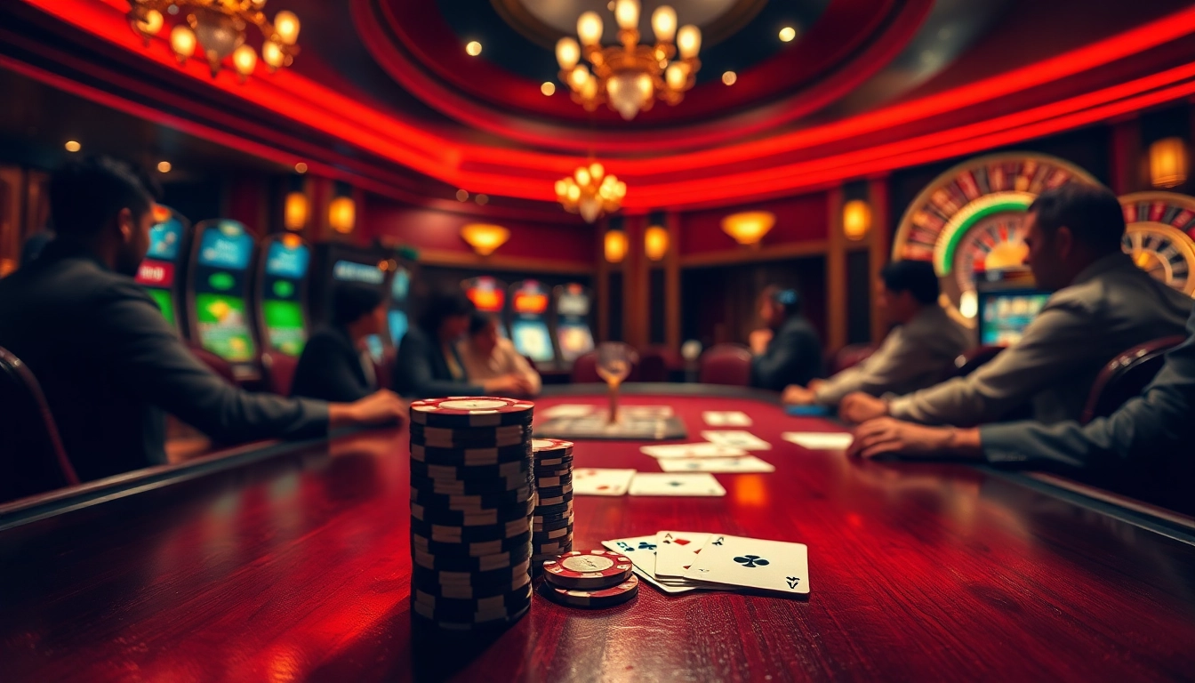 Engaged players at a luxurious casino table representing liên minh kjc's high-stakes poker excitement.