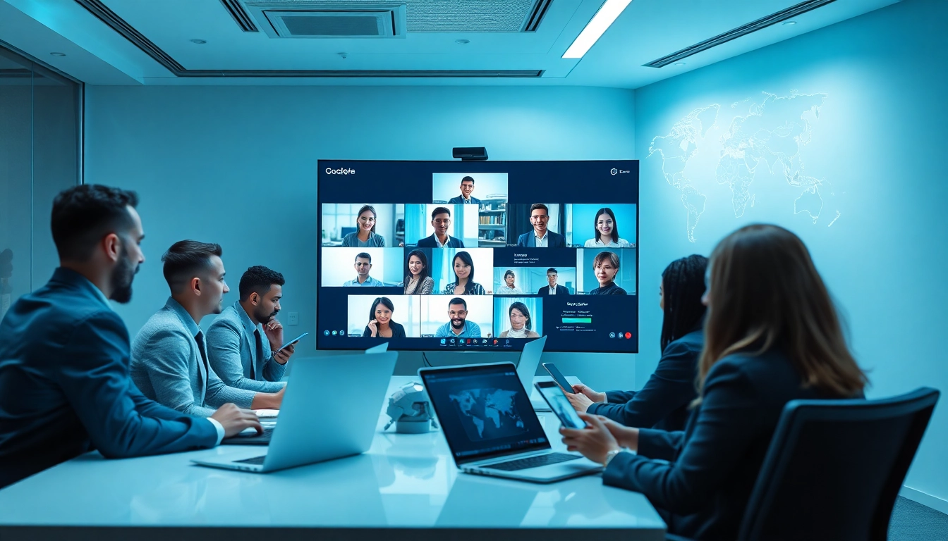 快连官网 featured in a modern tech office with professionals using high-tech devices for global connectivity.