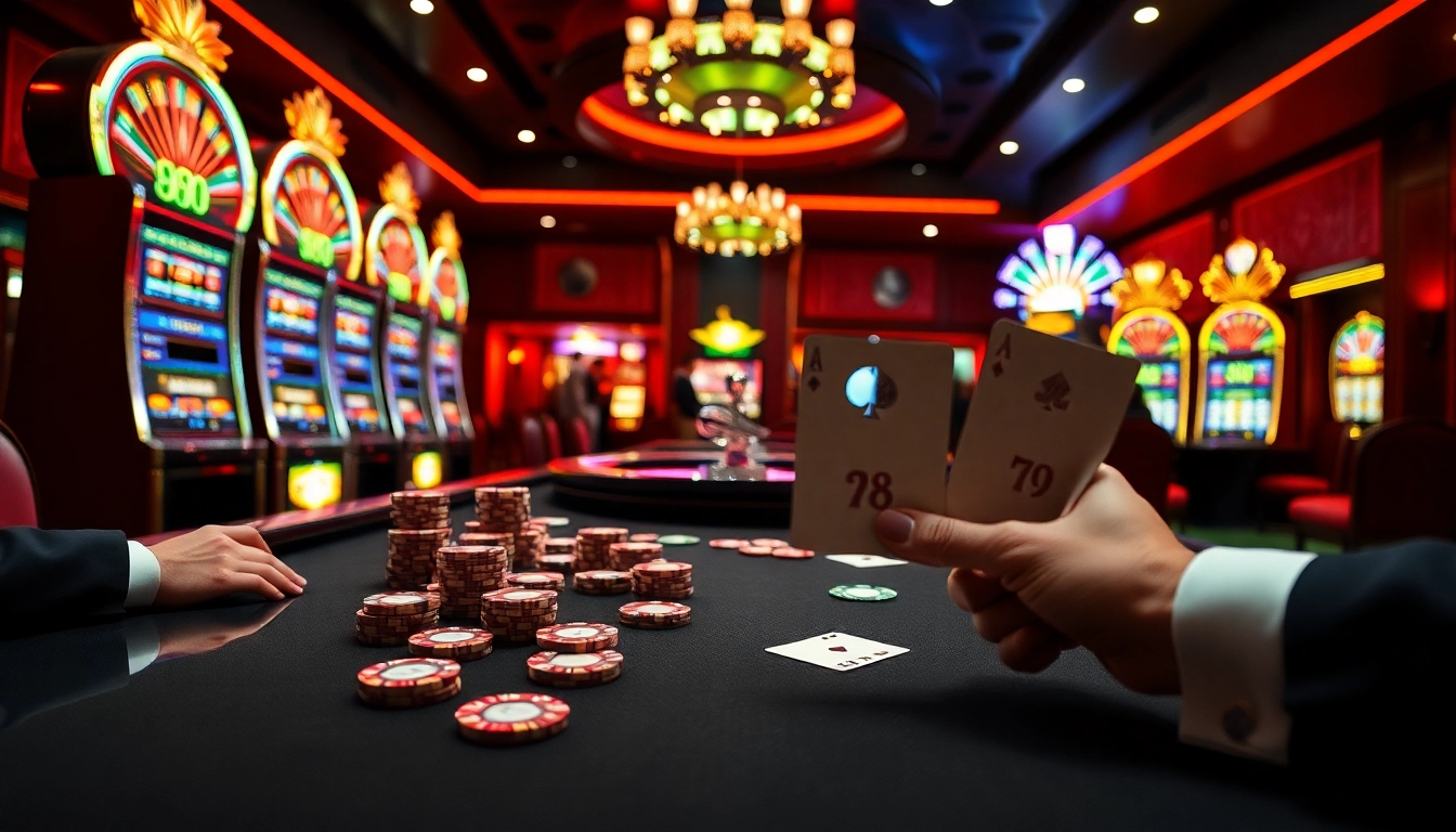 Gamblers winning big at RR 88 casino table with colorful chips and cards.