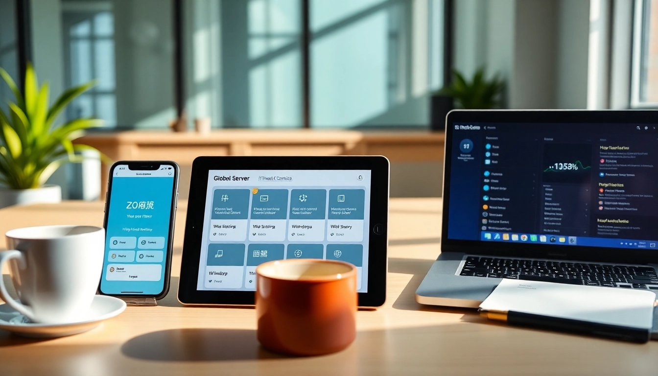 快连下载 application displayed on devices, highlighting modern technology and high-speed connectivity.