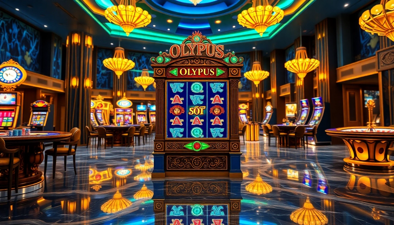 Winning at the olympus slot machine in a vibrant casino setting filled with excitement.