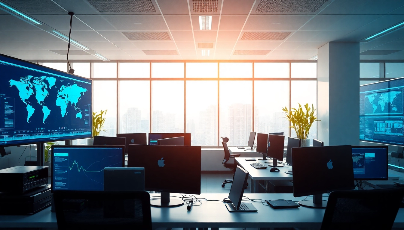 快连官网 showcasing innovative cybersecurity and network acceleration technology in a modern office.