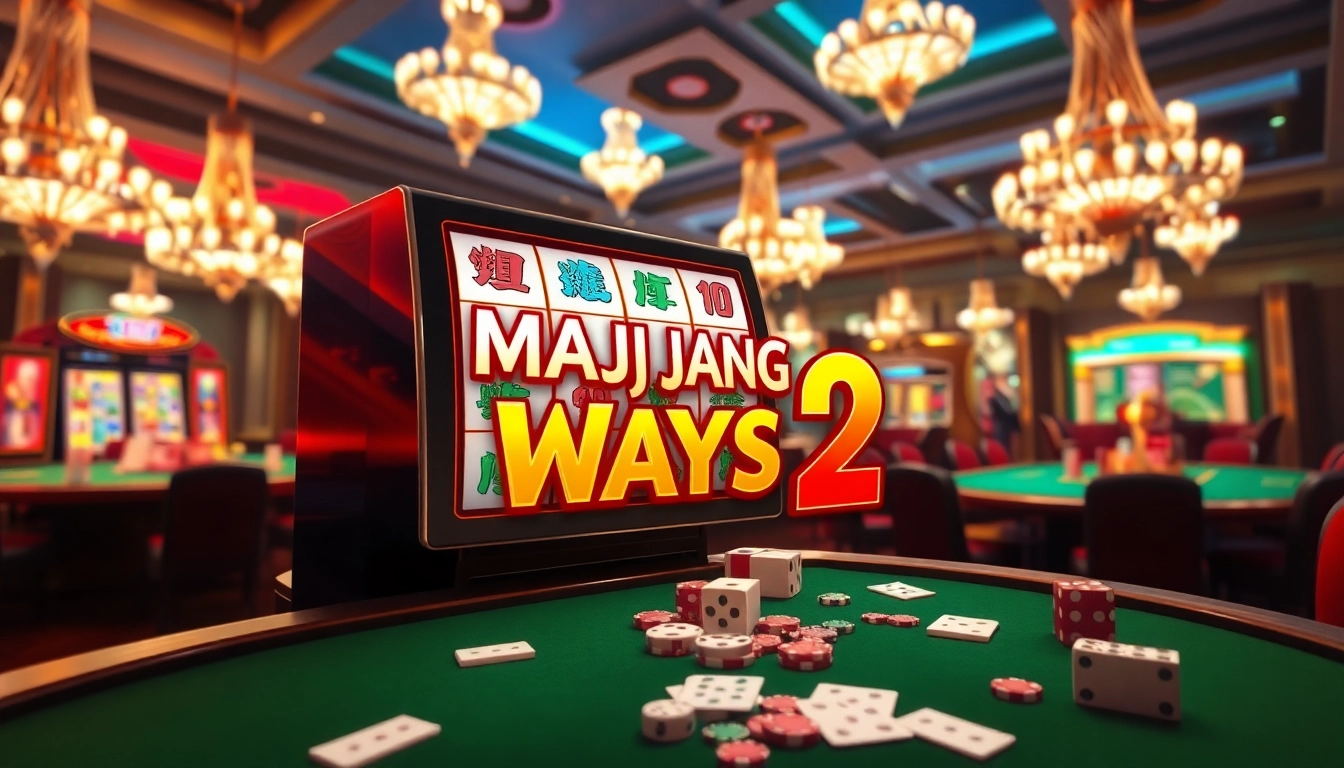 Experience the thrill of Mahjong Ways 2 at a luxurious casino, featuring vibrant slot machines and gaming excitement.