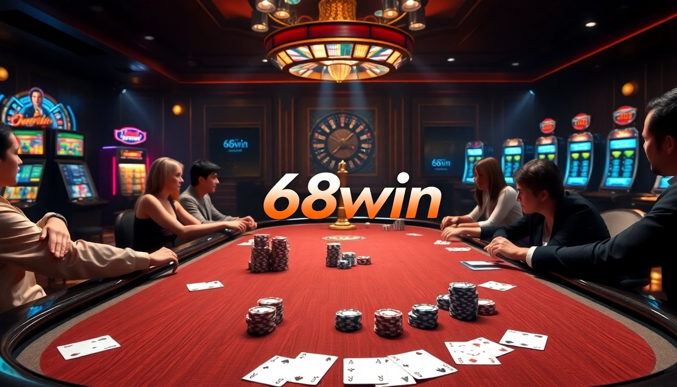 Players enjoying a thrilling poker game at 68win's sophisticated casino table.