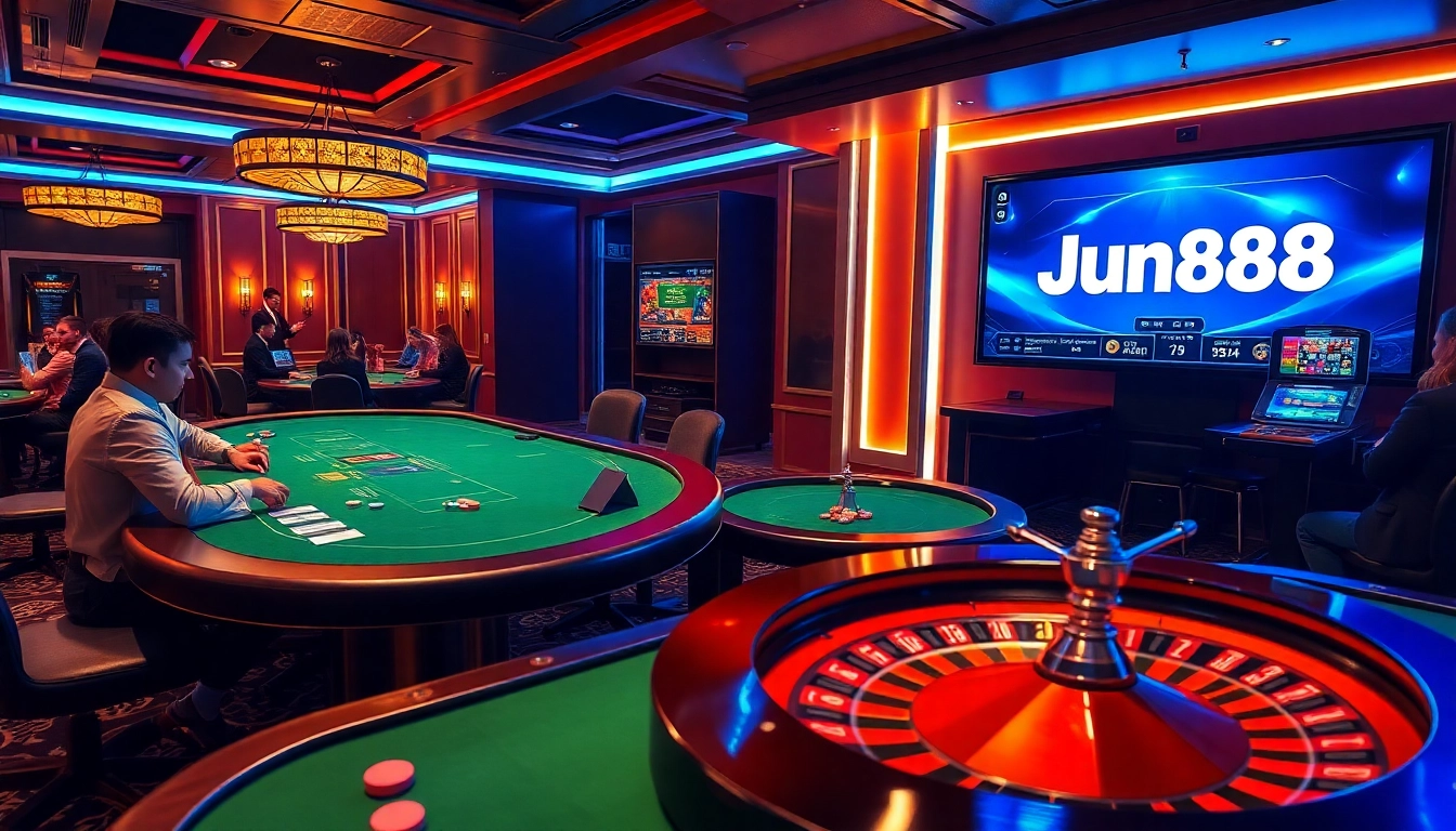 Experience the excitement of Jun88's online gambling interface with vibrant poker action.