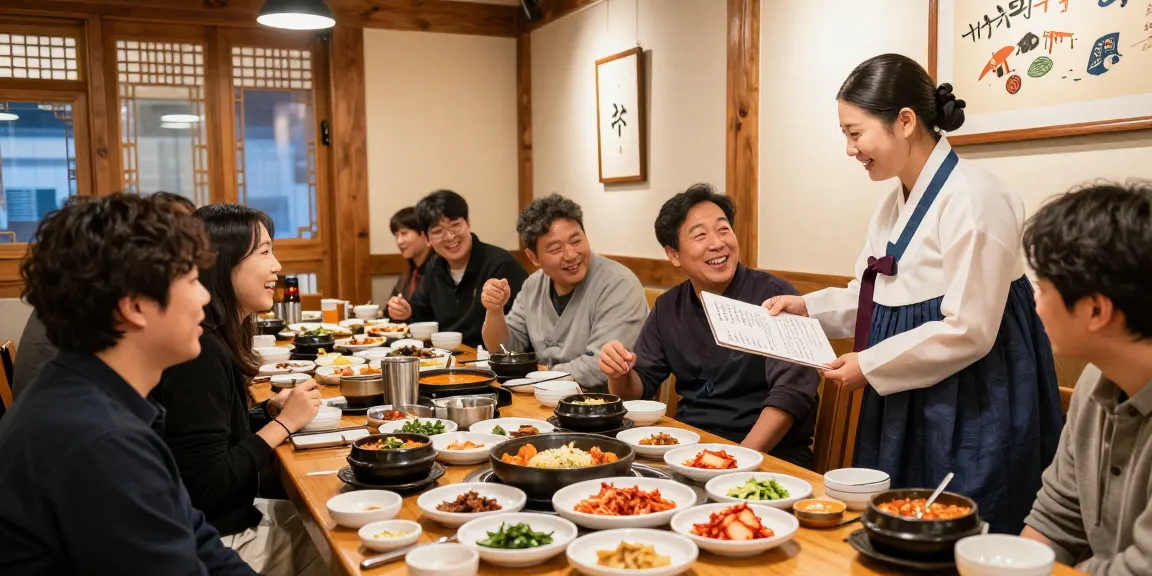 Experience lively dining at 상봉동 한국관나이트 with friends enjoying traditional dishes.